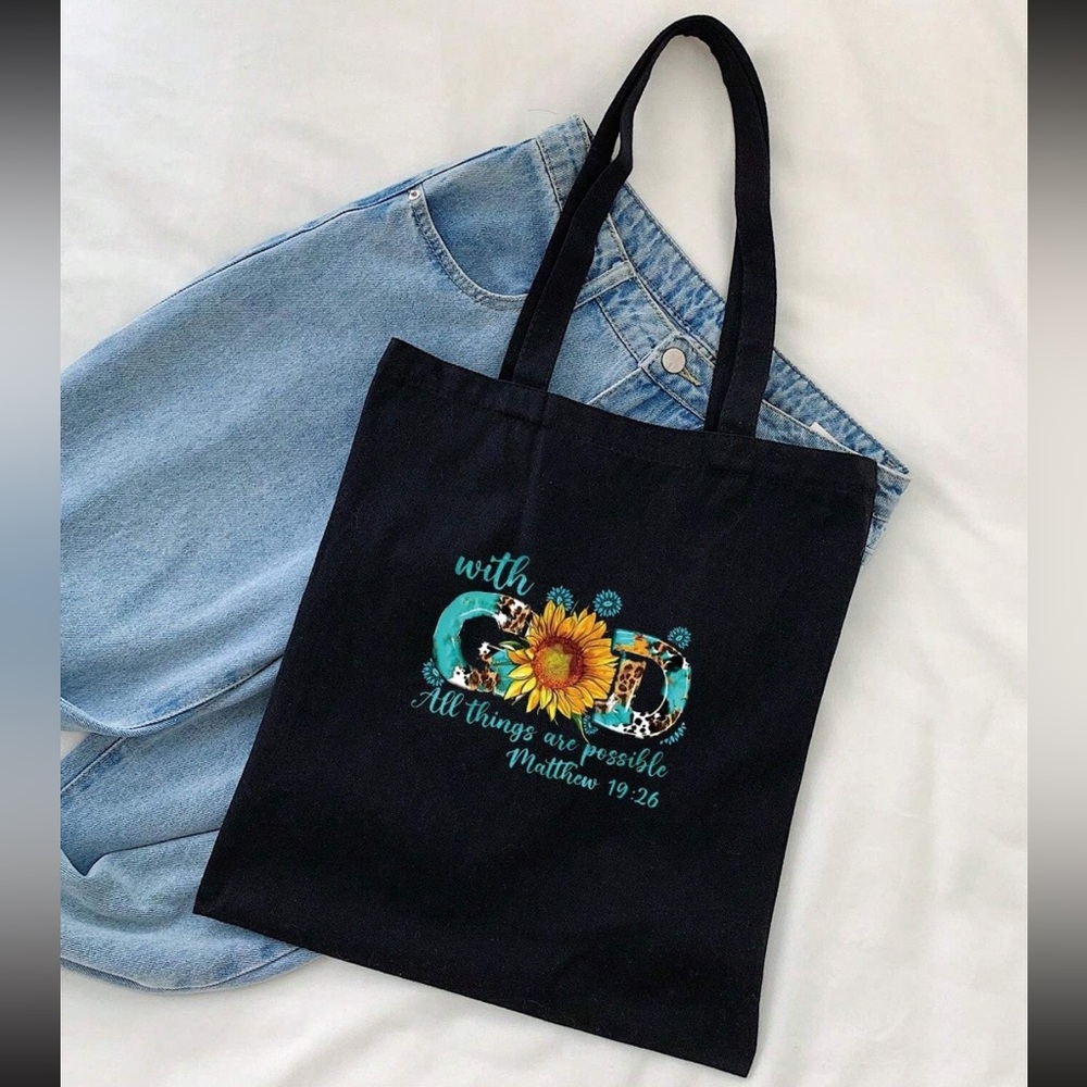 New Black Tote Bag with Inspirational Design